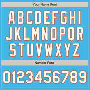 Custom Sky Blue Orange Pinstripe White Two-Button Unisex Softball Jersey