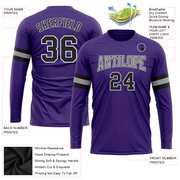 Custom Purple Black-Gray Long Sleeve Performance T-Shirt