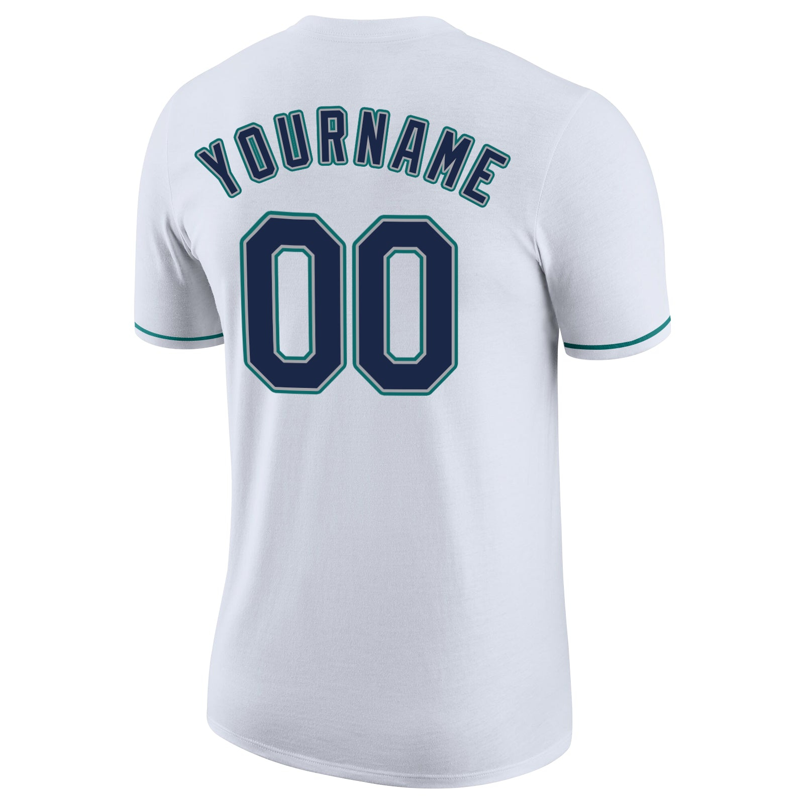 Custom White Navy-Aqua Performance T-Shirt