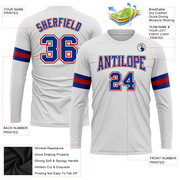 Custom White Royal-Red Long Sleeve Performance T-Shirt