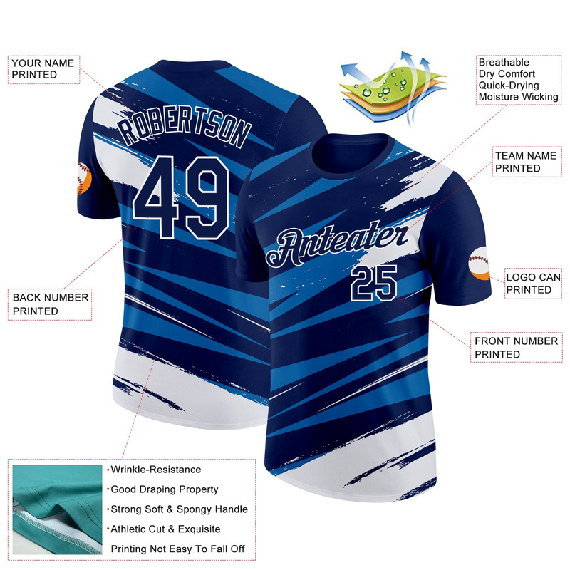 Custom Navy Blue-White 3D Esports Performance T-Shirt