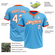 Custom Sky Blue Orange Pinstripe White Two-Button Unisex Softball Jersey