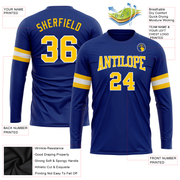 Custom Royal Gold-White Long Sleeve Performance T-Shirt