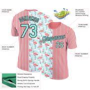 Custom Medium Pink Ice Blue-Black 3D Tropical Hawaii Palm Leaves And Animal Flamingo Performance T-Shirt