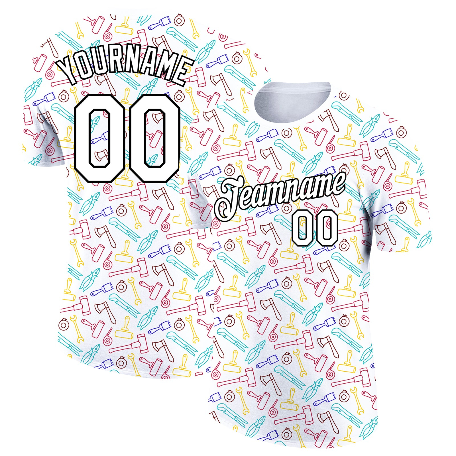 Custom White Black 3D Pattern Design Tool Labor Day Performance T-Shirt