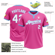 Custom Pink Light Blue Pinstripe White Two-Button Unisex Softball Jersey