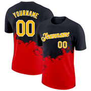 Custom Black Gold-Fire Red 3D Esports Performance T-Shirt