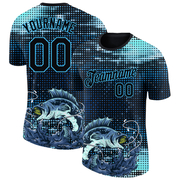 Custom Sky Blue Black 3D Pattern Design Fishing Performance T-Shirt
