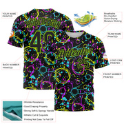 Custom Graffiti Pattern Black-Neon Green 3D Neon Splatter Performance T-Shirt