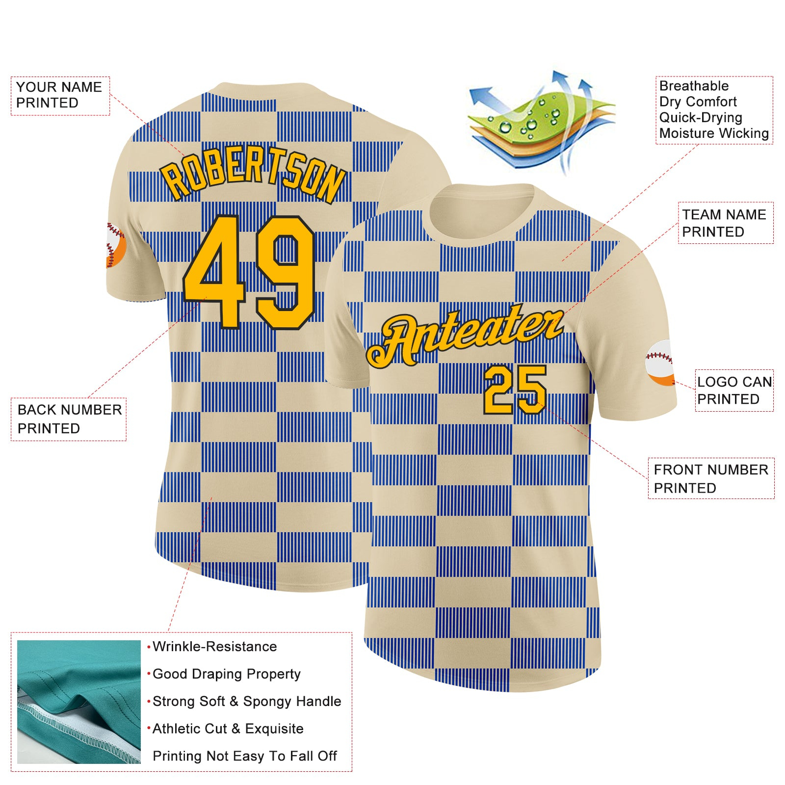 Custom Cream Gold Thunder Blue-Black 3D Esports Performance T-Shirt