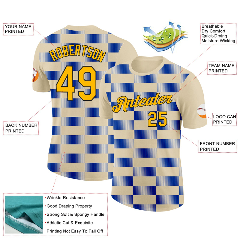 Custom Cream Gold Thunder Blue-Black 3D Esports Performance T-Shirt