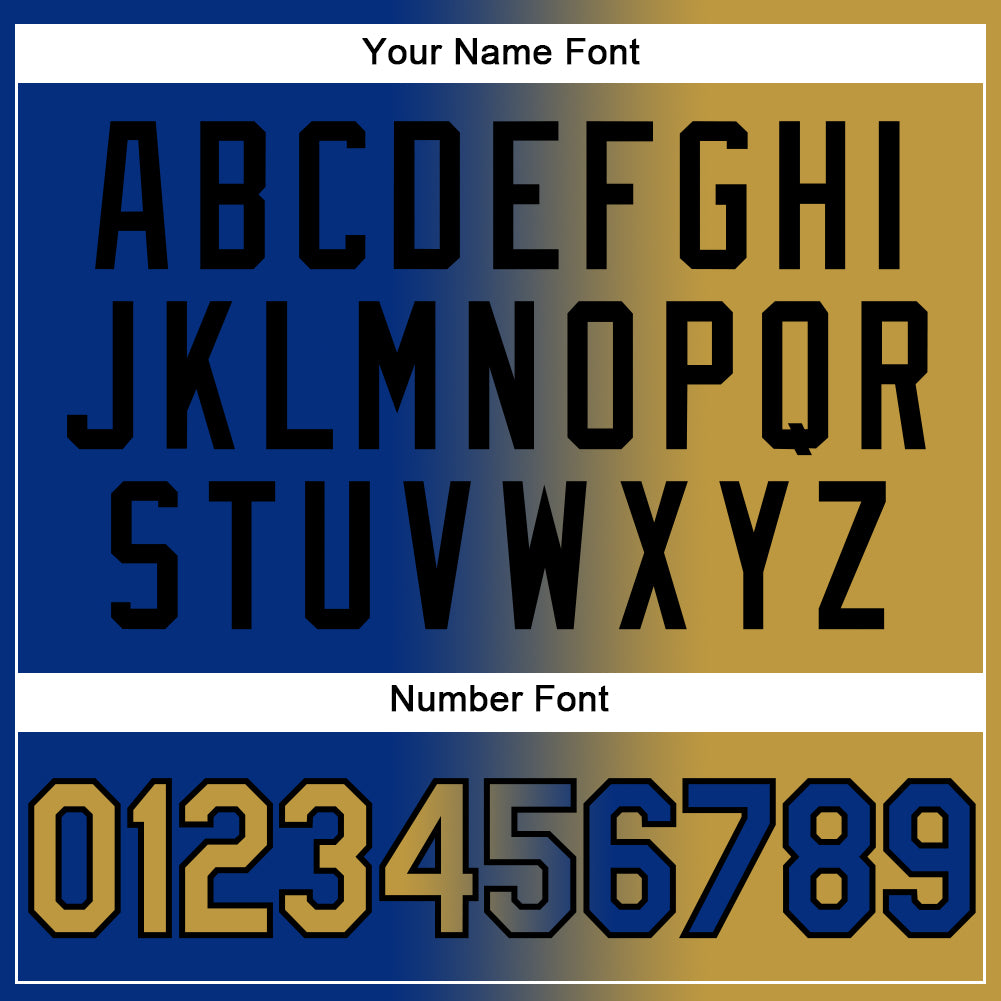 Custom Royal Old Gold-Black Gradient Fashion Two-Button Unisex Softball Jersey