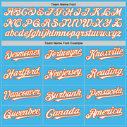 Custom Sky Blue Orange Pinstripe White Two-Button Unisex Softball Jersey