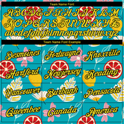 Custom Sky Blue Neon Yellow-Black 3D Pattern Design Summer Holiday Flower And Fruit Performance T-Shirt