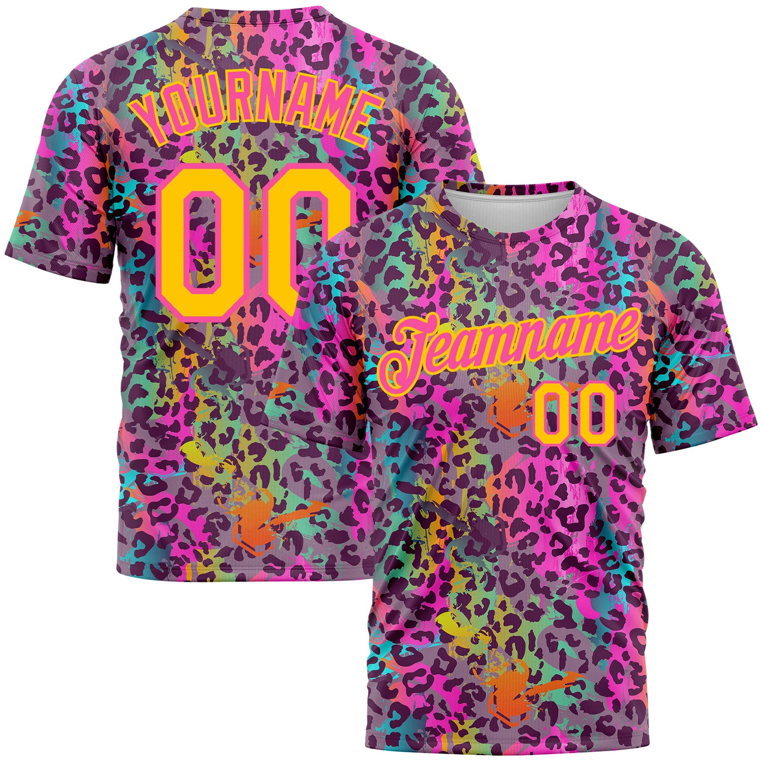 Custom Graffiti Pattern Gold-Pink 3D Colorful Leopard Performance T-Shirt