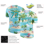 Custom Lakes Blue Teal-White 3D Pattern Design Beach Hawaii Palm Trees Performance T-Shirt