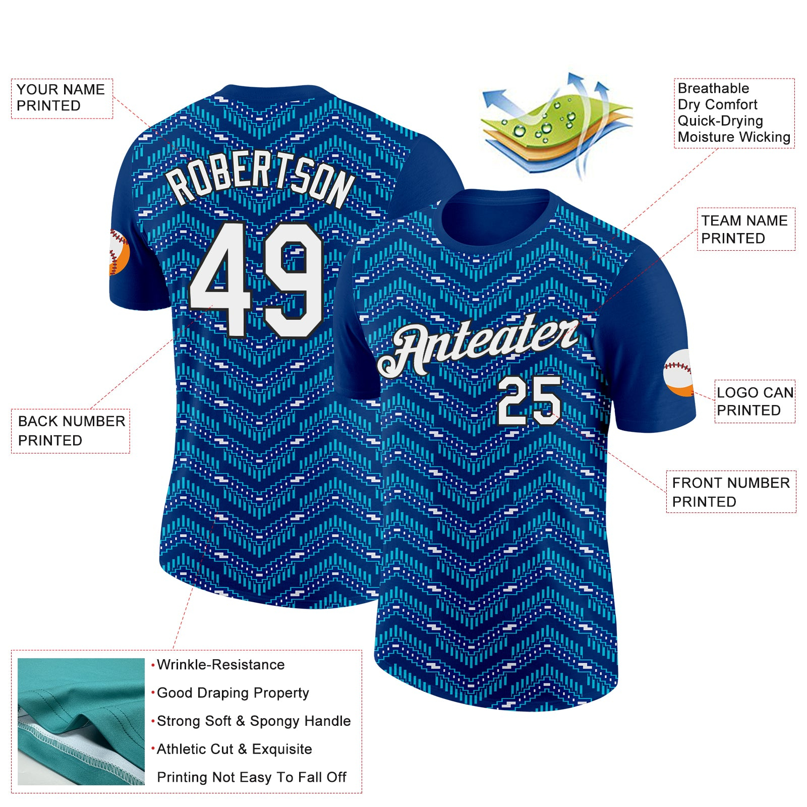 Custom US Navy Blue Royal-Lakes Blue 3D Esports Performance T-Shirt