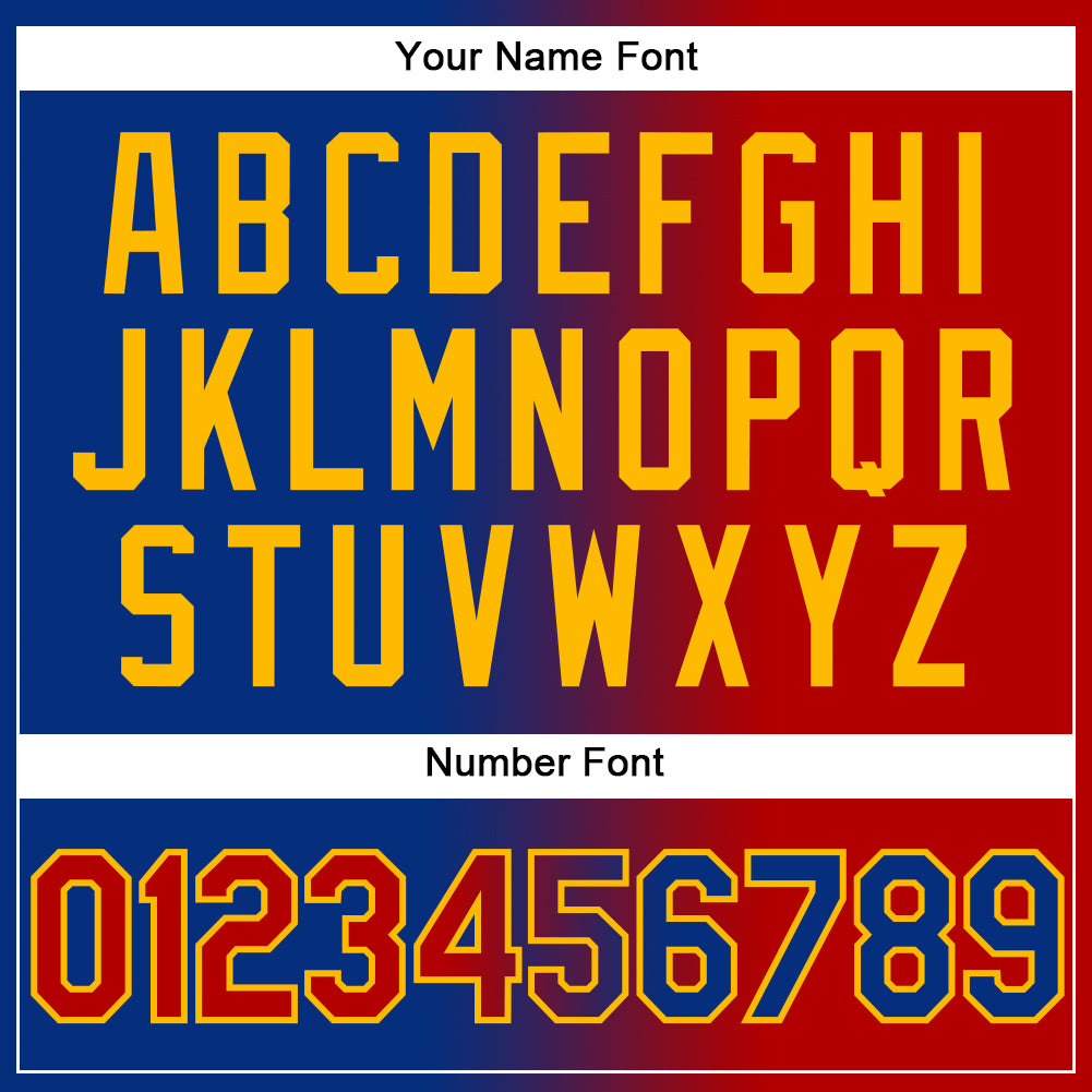 Custom Royal Red-Gold Gradient Fashion Two-Button Unisex Softball Jersey