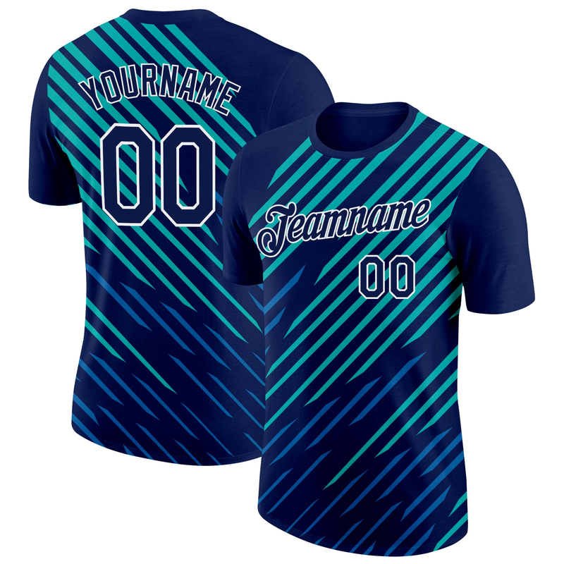 Custom Navy Blue-Aqua 3D Esports Performance T-Shirt
