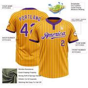Custom Gold Purple Pinstripe White Two-Button Unisex Softball Jersey