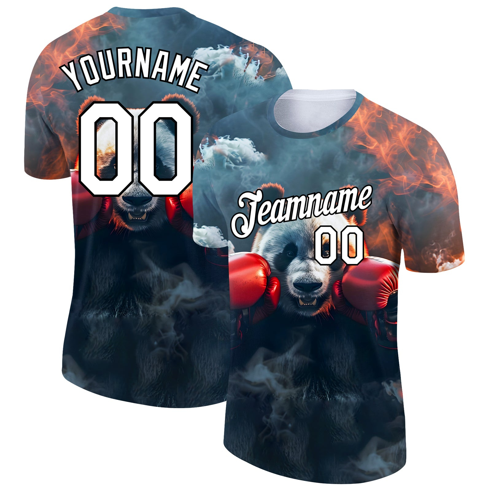 Custom Steel Gray White-Black 3D Pattern Design Extreme Sport Cartoon Animal Panda Boxing Performance T-Shirt