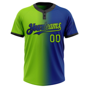 Custom Royal Neon Green-Black Gradient Fashion Two-Button Unisex Softball Jersey