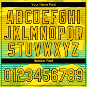 Custom Gold Gold Black-Light Blue 3D Pattern Two-Button Unisex Softball Jersey