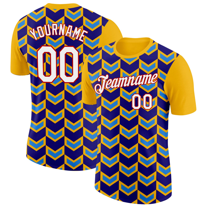 Custom Gold Dark Purple Powder Blue-Red 3D Esports Performance T-Shirt