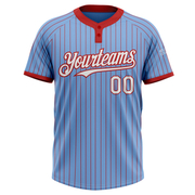 Custom Light Blue Red Pinstripe White Two-Button Unisex Softball Jersey