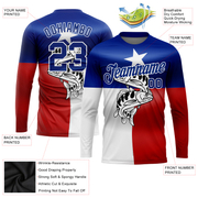 Custom Royal Red-White 3D Texas Flag And Fish Fishing Long Sleeve Performance T-Shirt