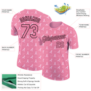 Custom Medium Pink Black 3D Pink Ribbon Breast Cancer Performance T-Shirt