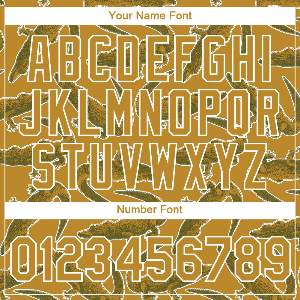 Custom Old Gold White 3D Pattern Design Crocodile Performance T-Shirt