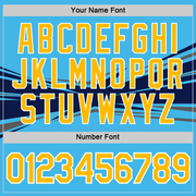 Custom Sky Blue Gold Navy-Gray 3D Esports Performance T-Shirt