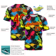 Custom Graffiti Pattern Red-Gold 3D Colorful Splattered Messy Art Ink Paintbrush Drawing Performance T-Shirt