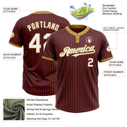 Custom Burgundy Old Gold Pinstripe White Two-Button Unisex Softball Jersey
