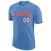 Custom Light Blue White-Red Performance T-Shirt