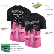 Custom Black Pink-White 3D Pink Ribbon Breast Cancer Performance T-Shirt