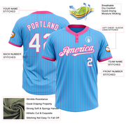 Custom Sky Blue Pink Pinstripe White Two-Button Unisex Softball Jersey