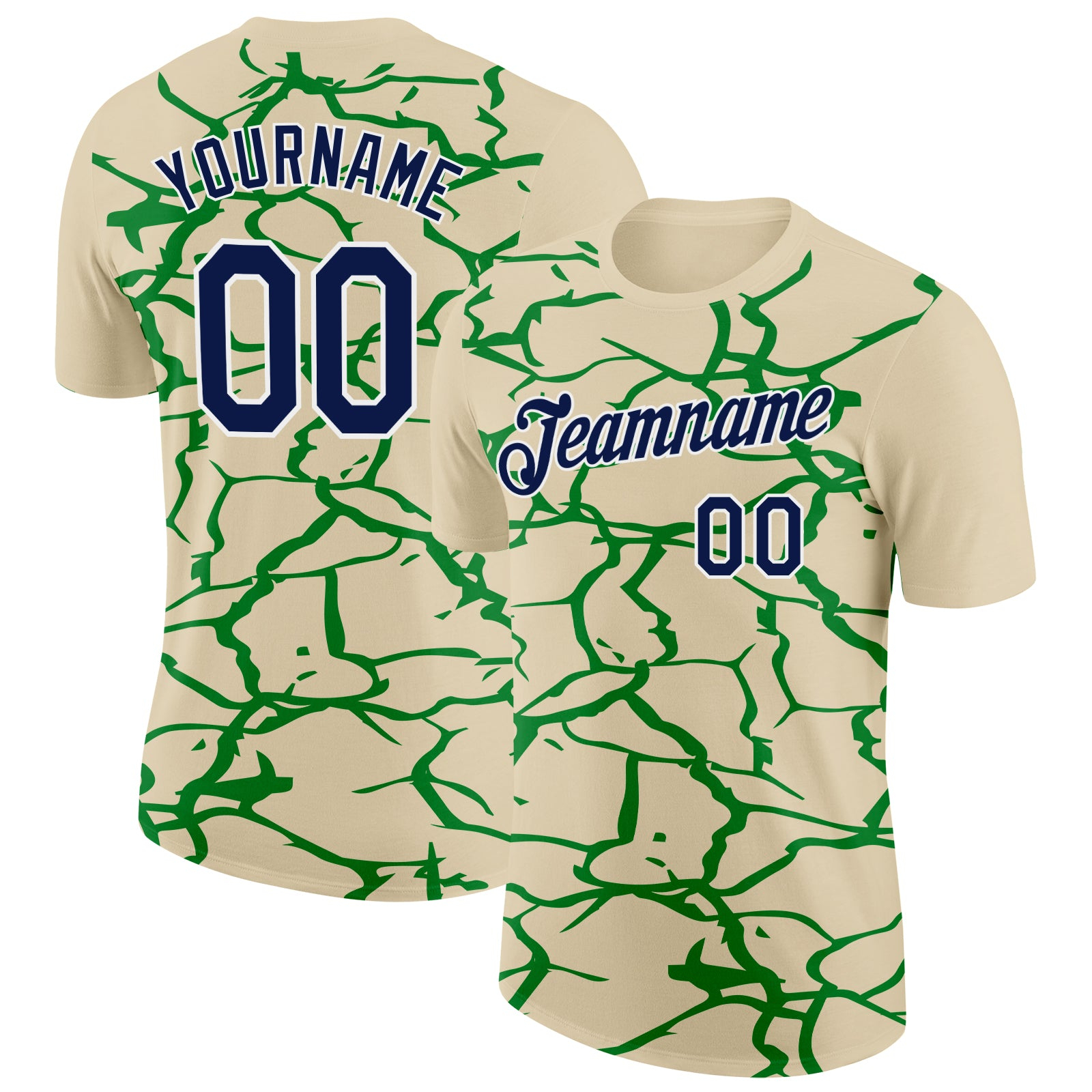 Custom Cream Navy-Grass Green 3D Esports Performance T-Shirt