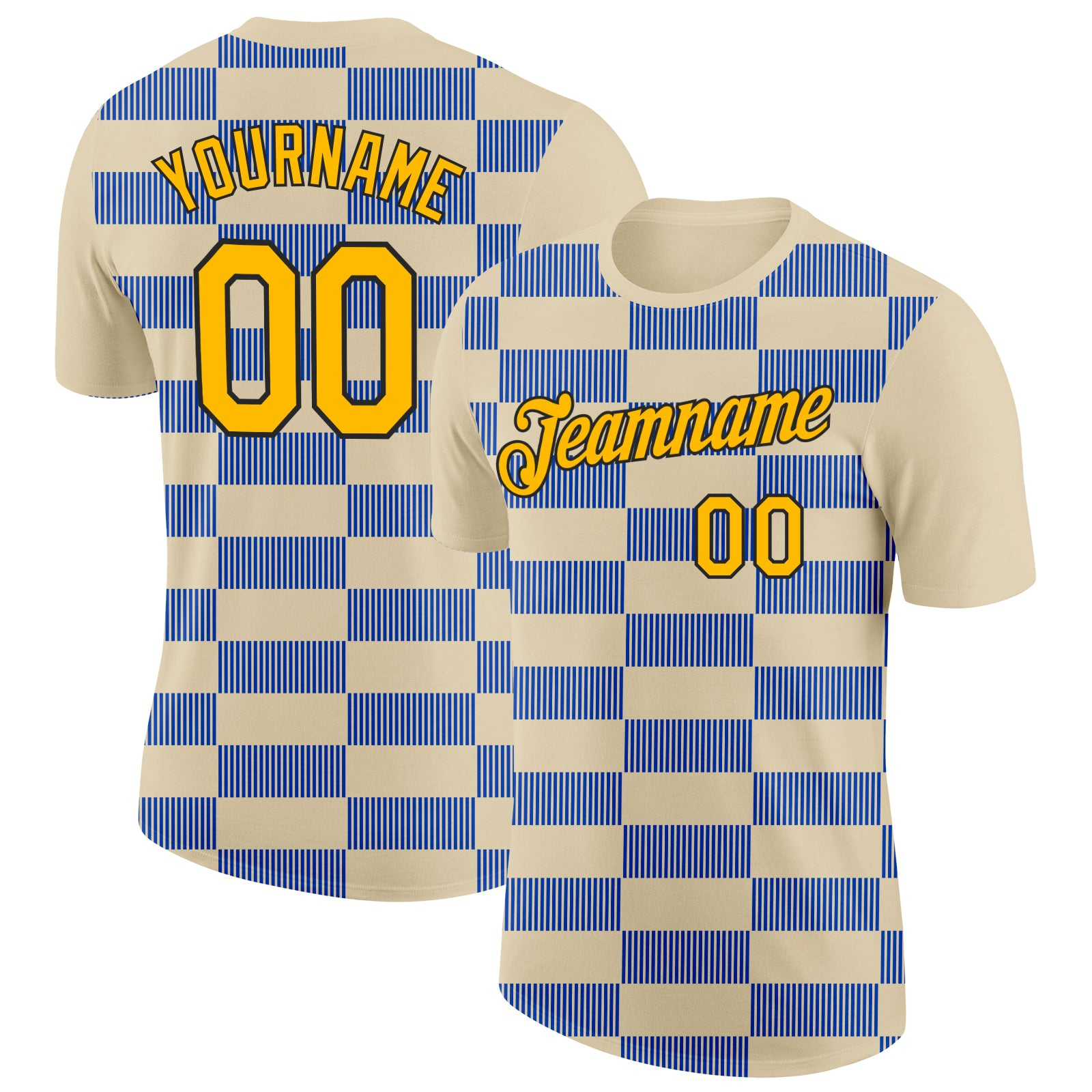 Custom Cream Gold Thunder Blue-Black 3D Esports Performance T-Shirt