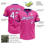 Custom Pink Purple Pinstripe White Two-Button Unisex Softball Jersey