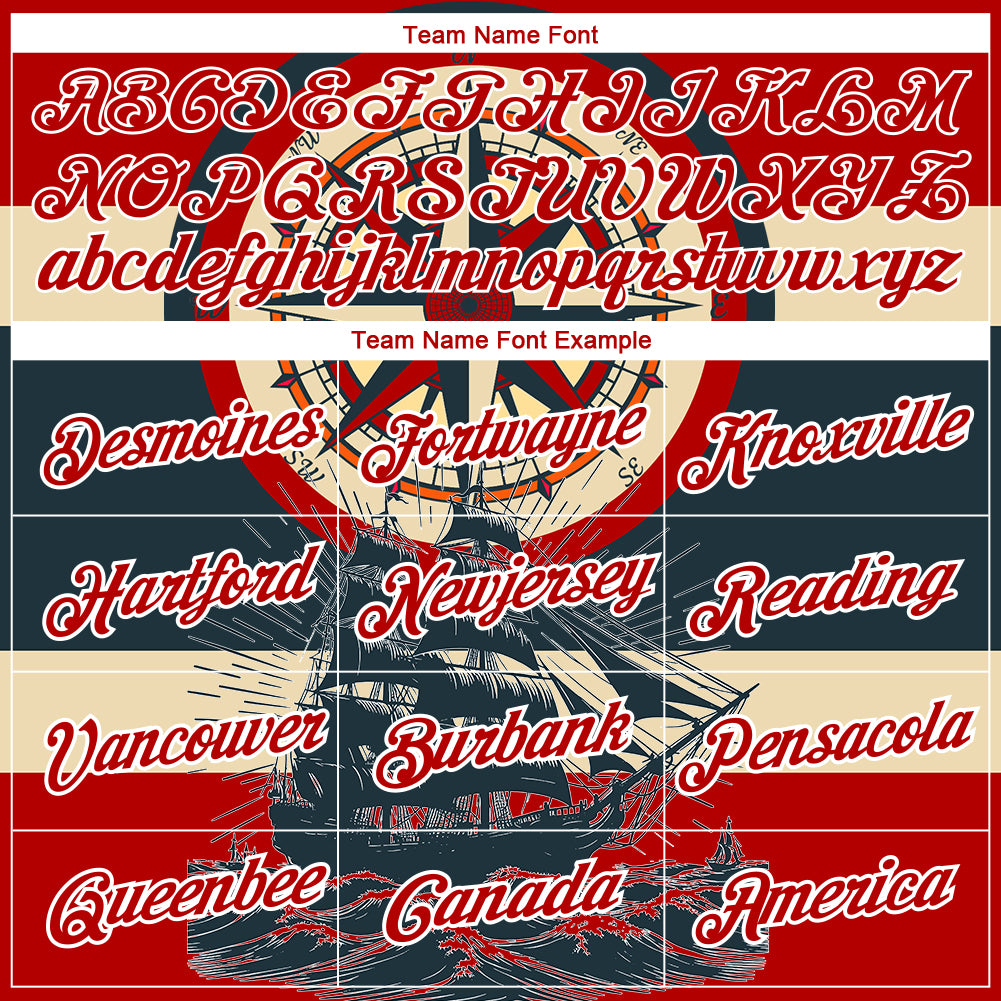 Custom Red White 3D Pattern Design Sailing Ship Compass Columbus Day Performance T-Shirt