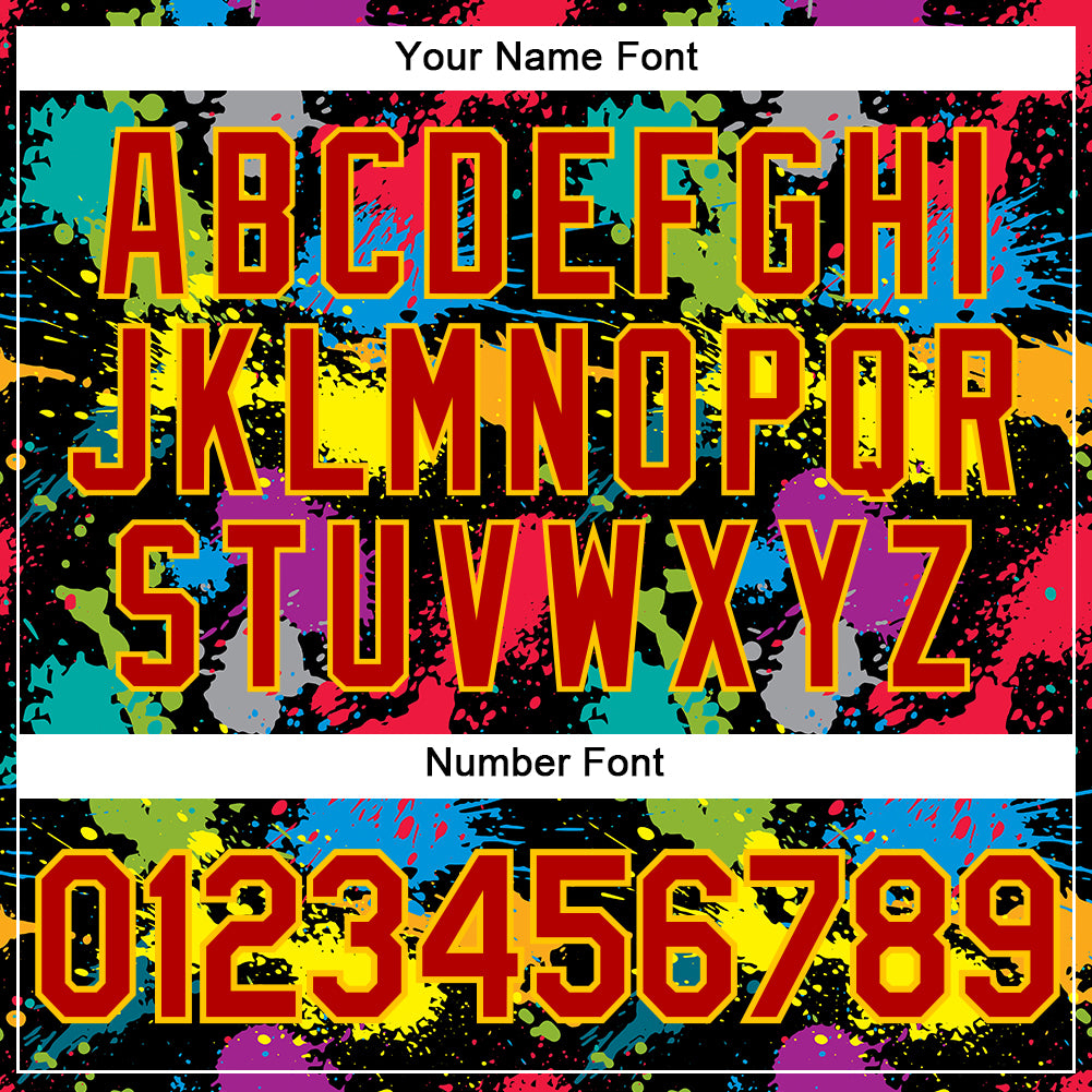 Custom Graffiti Pattern Red-Gold 3D Colorful Splattered Messy Art Ink Paintbrush Drawing Performance T-Shirt