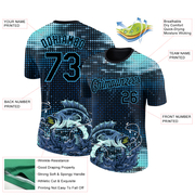 Custom Sky Blue Black 3D Pattern Design Fishing Performance T-Shirt