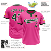 Custom Pink Green-White Two-Button Unisex Softball Jersey