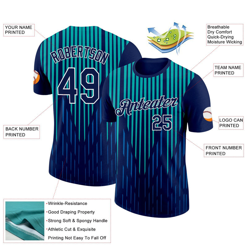 Custom Navy Blue-Aqua 3D Esports Performance T-Shirt