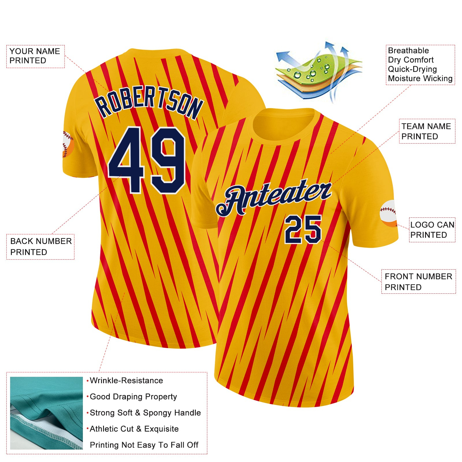 Custom Gold Navy-Fire Red 3D Esports Performance T-Shirt