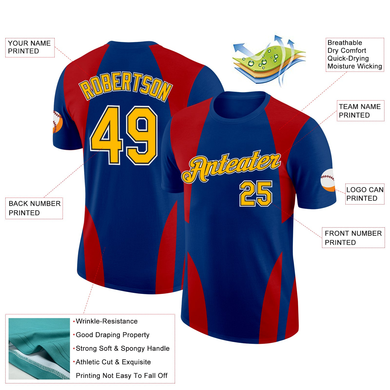 Custom US Navy Blue Gold Red-Black 3D Esports Performance T-Shirt