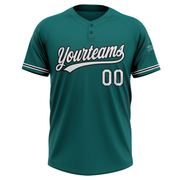 Custom Teal White-Black Two-Button Unisex Softball Jersey