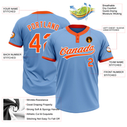 Custom Light Blue Orange-White Two-Button Unisex Softball Jersey